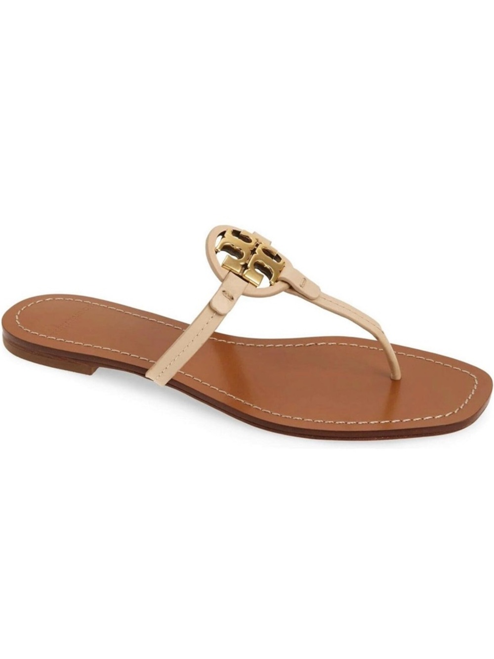 Tory Burch Mini Miller Leather Thong Sandals with Gold Logo. Dulce de Leche. - Picture 2 of 11